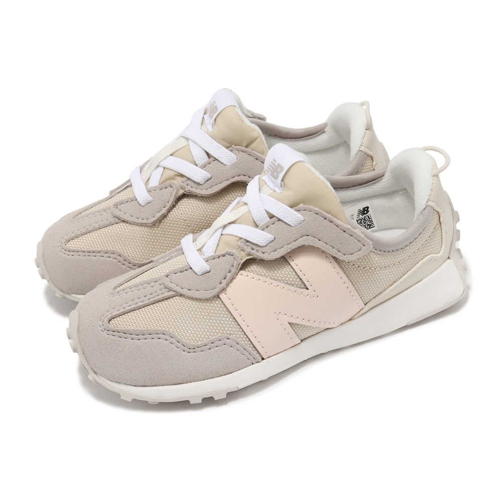 New Balance 休閒鞋 327 Wide 小童 寬楦 米白 粉 小朋友 麂皮 帆布 魔鬼氈 運動鞋 NB NW327FM-W