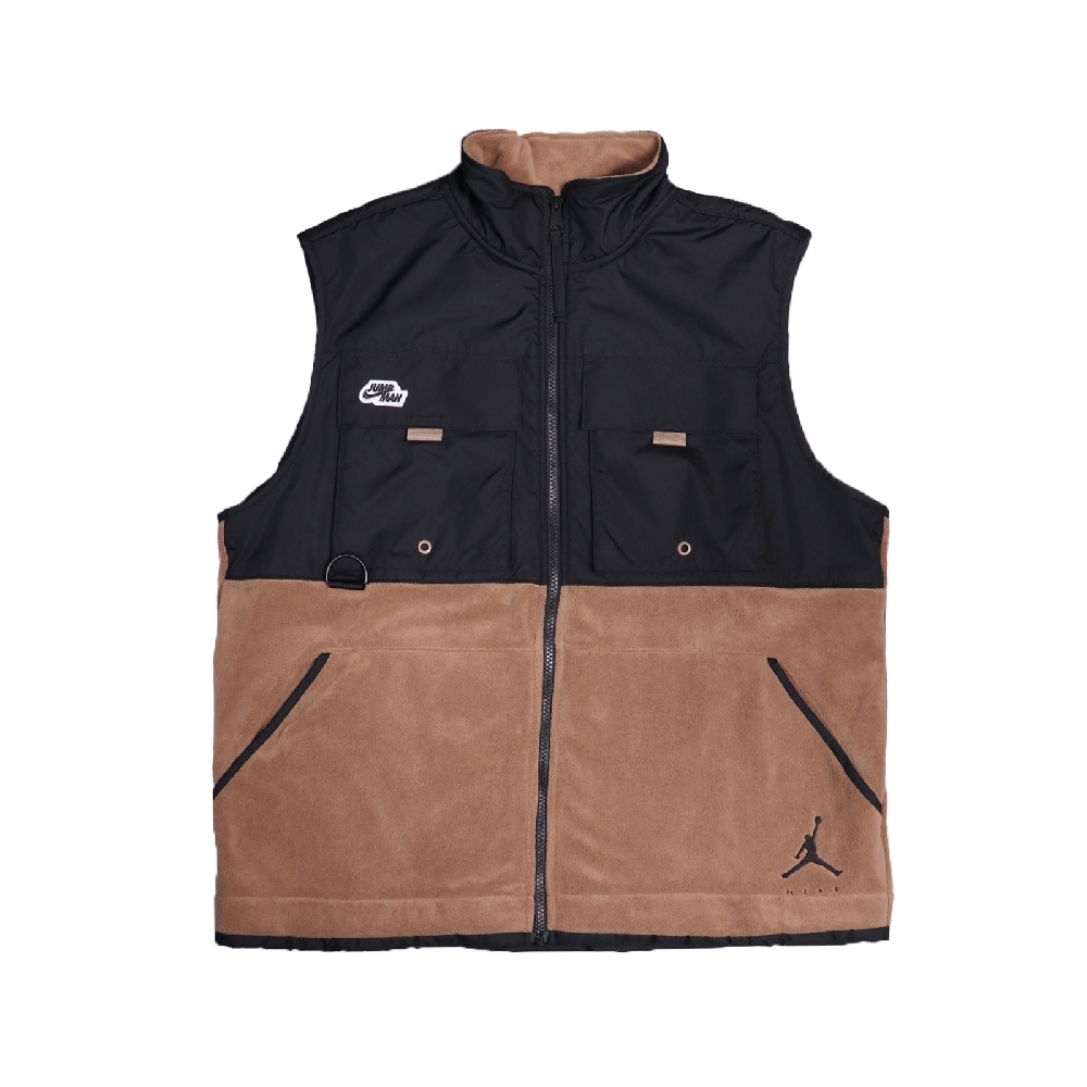 Nike 背心 Jordan Jumpman Vests 男款 起絨面料 魔鬼氈 翻蓋口袋 保暖 棕 黑 DC9662-256