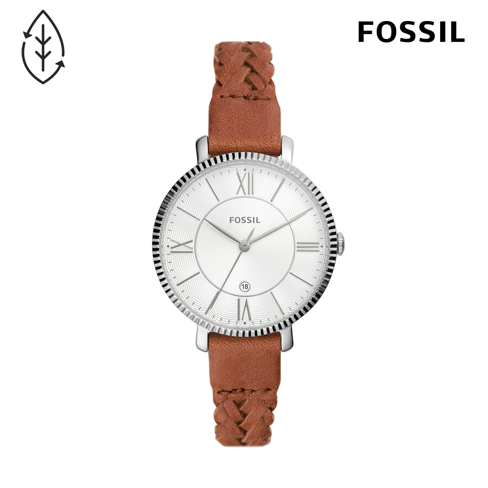 【FOSSIL】Jacqueline 編織皮革錶帶女錶-36mm ES5208