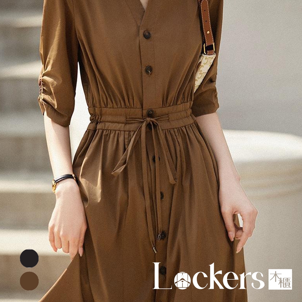 【Lockers 木櫃】春夏文藝排釦連身裙 L111052403