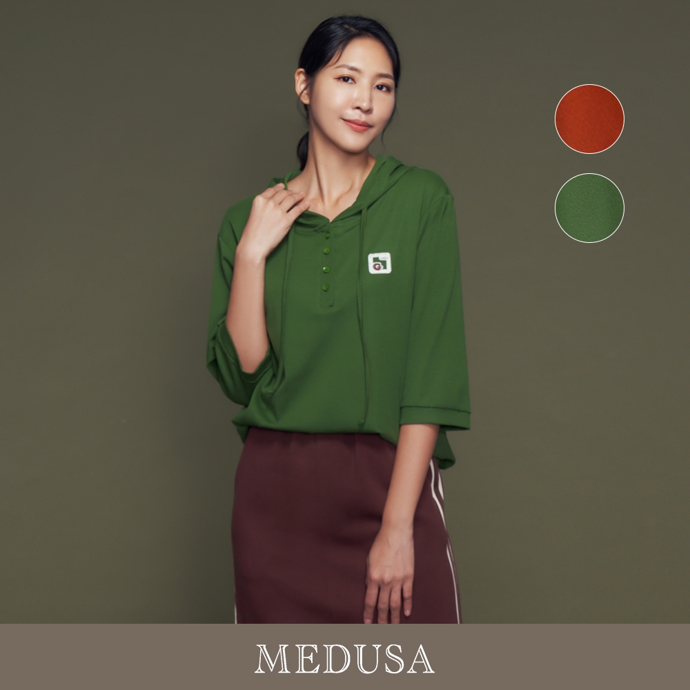 現貨【MEDUSA 曼度莎】I'care 素色抽繩七分袖polo帽T - 2色（F）｜女上衣 女休閒上衣 連帽上衣