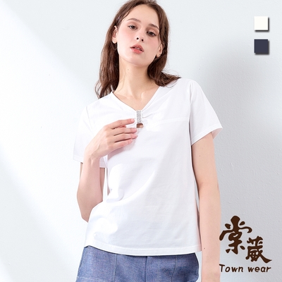 【TOWNWEAR棠葳】質感抓皺鏤空棉質上衣 2色(中大尺碼/女上衣/女上著/鑽飾/素色/短袖)