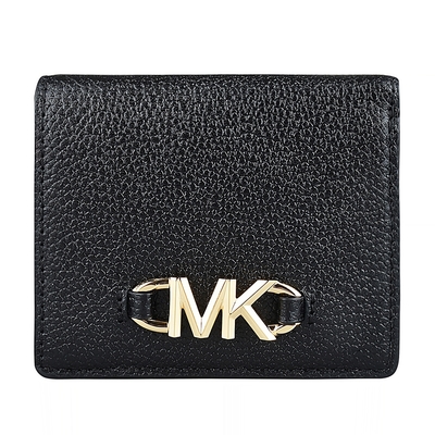 MK MICHAEL KORS IZZY立體金字LOGO牛皮釦式2卡短夾(小/黑)