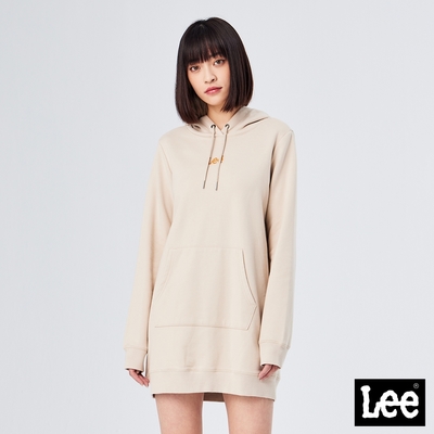 Lee 女款 長版小Logo連帽大學T/厚T 卡其杏