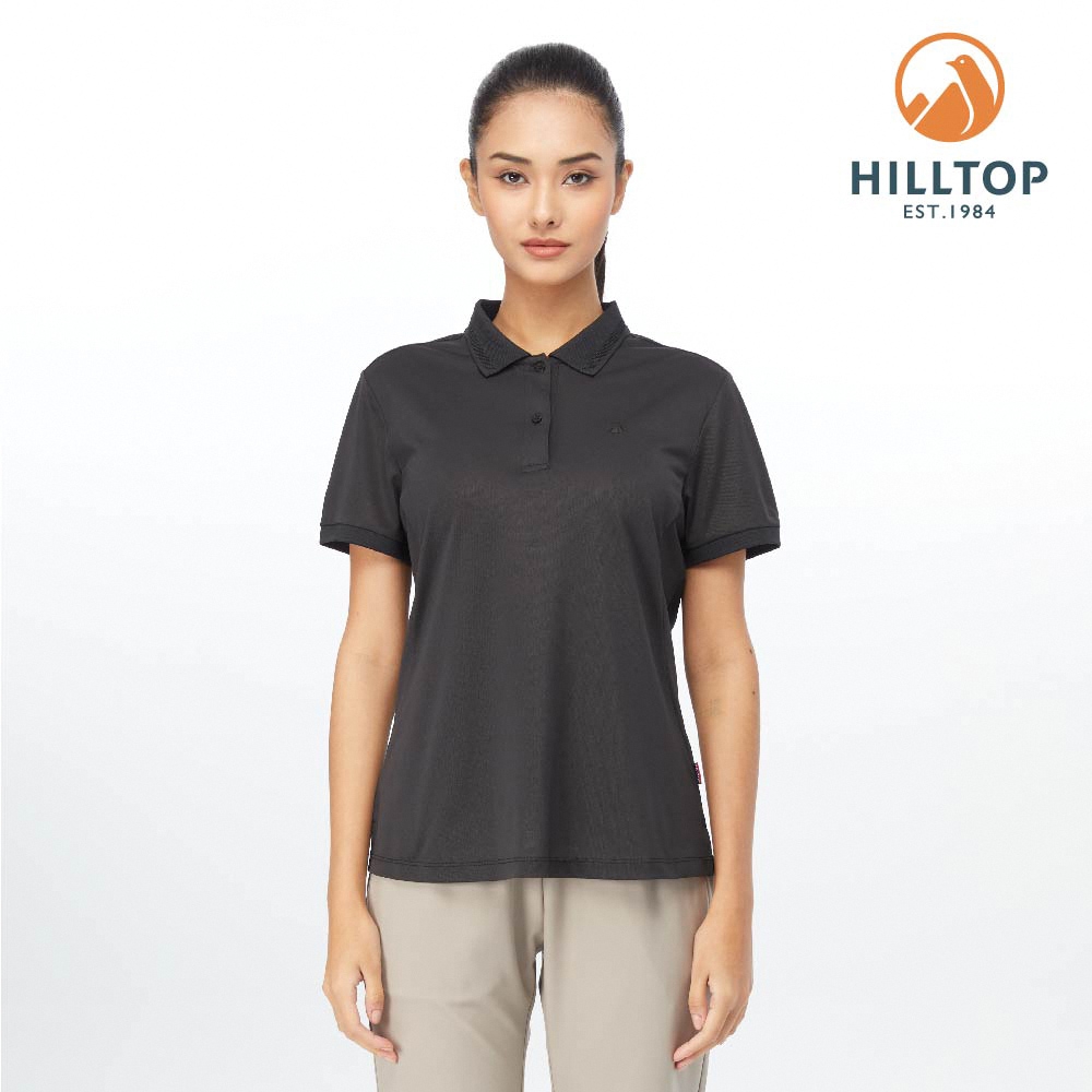 Hilltop 山頂鳥 Advanture Outdoor Polygiene 女款抗菌吸濕快乾彈性休閒 POLO衫 PS14XFI2 黑