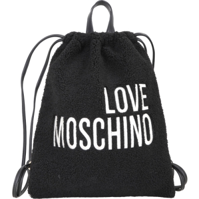 LOVE MOSCHINO 刺繡字母羊毛感手提/後背皮革托特包(黑色)