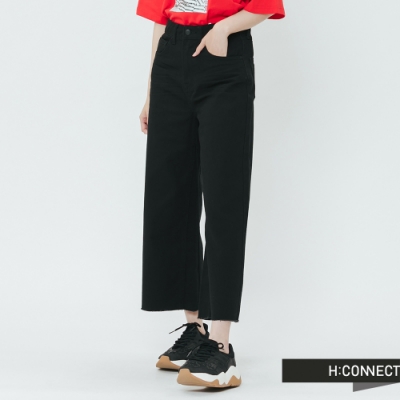 H:CONNECT 韓國品牌 女裝-抓皺修身牛仔寬褲-黑