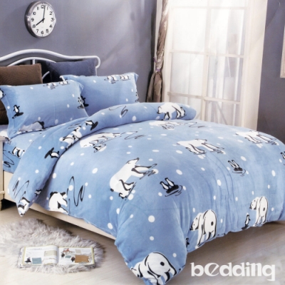 BEDDING-頂級法蘭絨特大雙人8x7被套-萌寶白熊