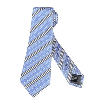 EMPORIO ARMANI老鷹緹花LOGO斜條紋設計真絲領帶(寬版/淺藍x白x黑)