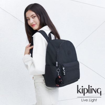 Kipling 質感黑拉鍊後背包