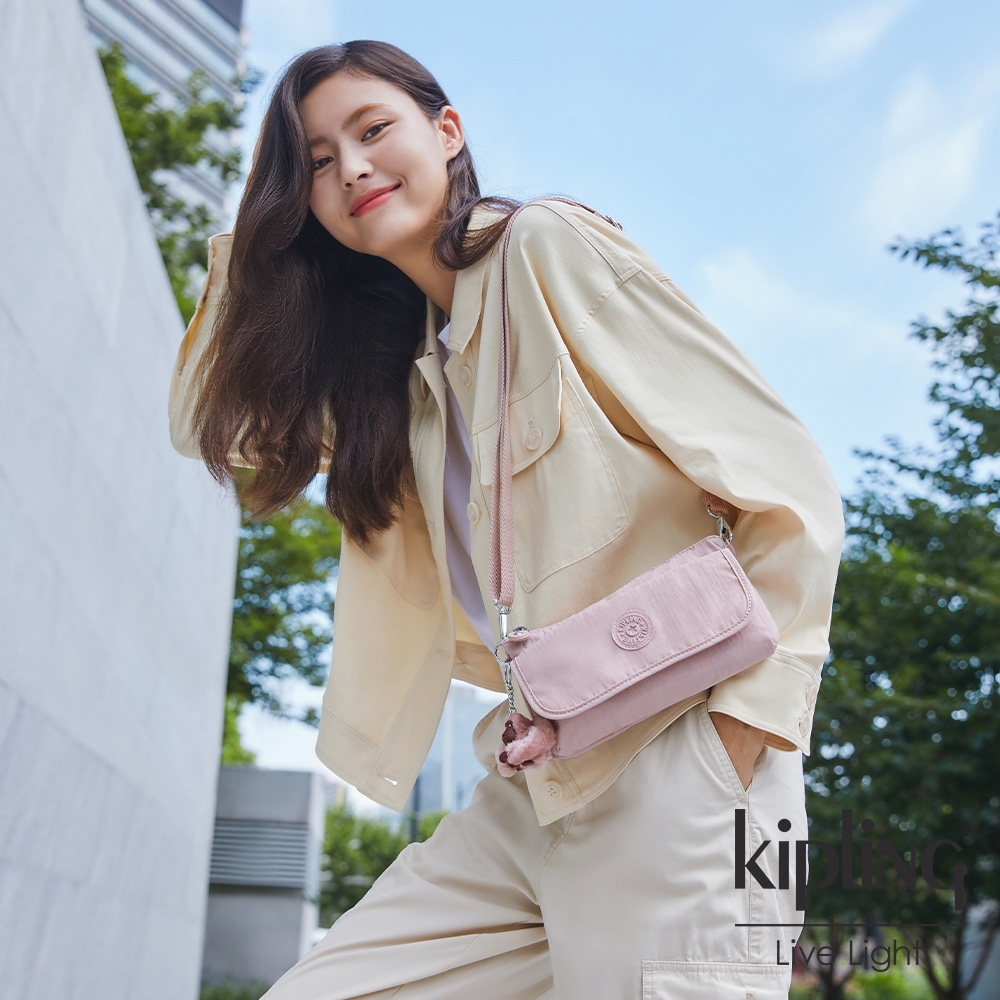 Kipling 氣質玫瑰粉翻蓋肩背側背包-VECKA STRAP