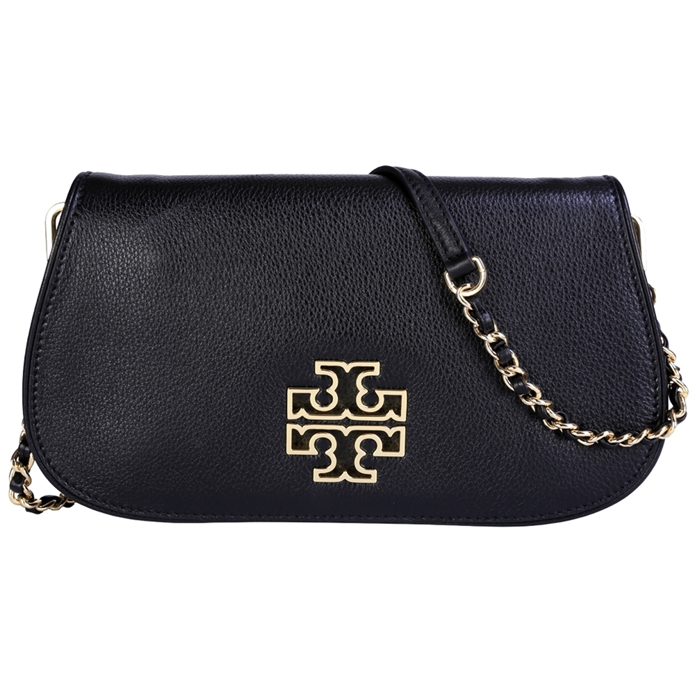 TORY BURCH Britten Clutch 牛皮經典Logo鍊帶扁包(黑色)