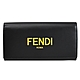 FENDI 經典文字牛皮翻蓋多卡長夾(黑/黃) product thumbnail 1