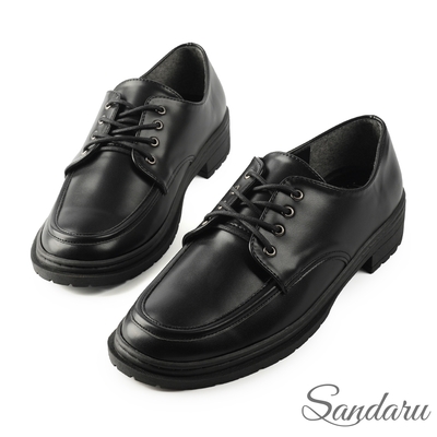 山打努SANDARU-牛津鞋 學院風格綁帶低跟鞋-黑