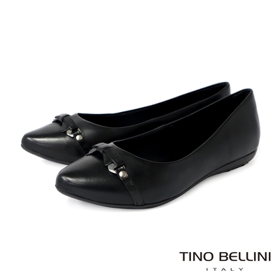 Tino Bellini 巴西進口蝴蝶結飾牛皮尖楦平底鞋-黑