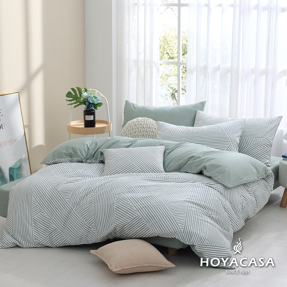 HOYACASA 100%精梳棉兩用被四件式床包組-多款尺寸任選 (快速出貨) (陽光清晨)