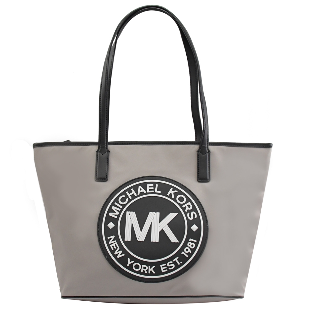 MICHAEL KORS KENLY大圓LOGO尼龍拉鍊托特包(灰)