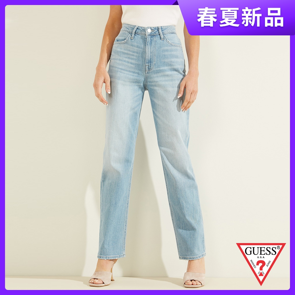 GUESS-女裝-1981系列純色舒適牛仔長褲-淺藍 原價2990