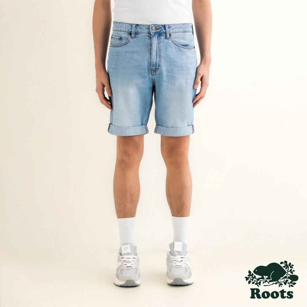 Roots 男裝- 中腰牛仔短褲-淺藍色