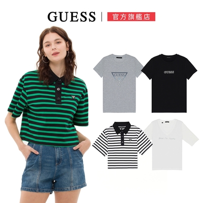 【GUESS】 女裝限量熱銷款水鑽/倒三角百搭LOGO短T