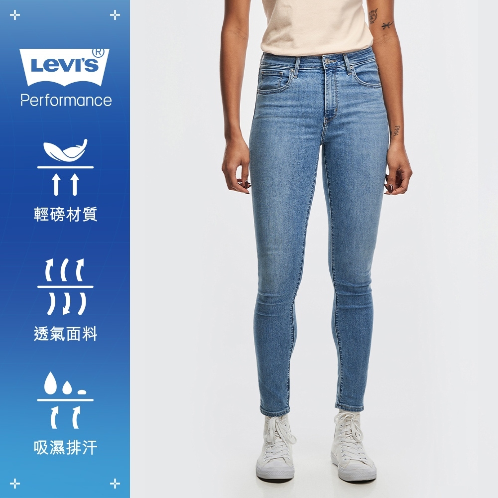 Levis 女款 721高腰緊身窄管牛仔長褲 / Cool Jeans輕彈抗UV / 精工輕藍染水洗 / 及踝款 / 彈性布料