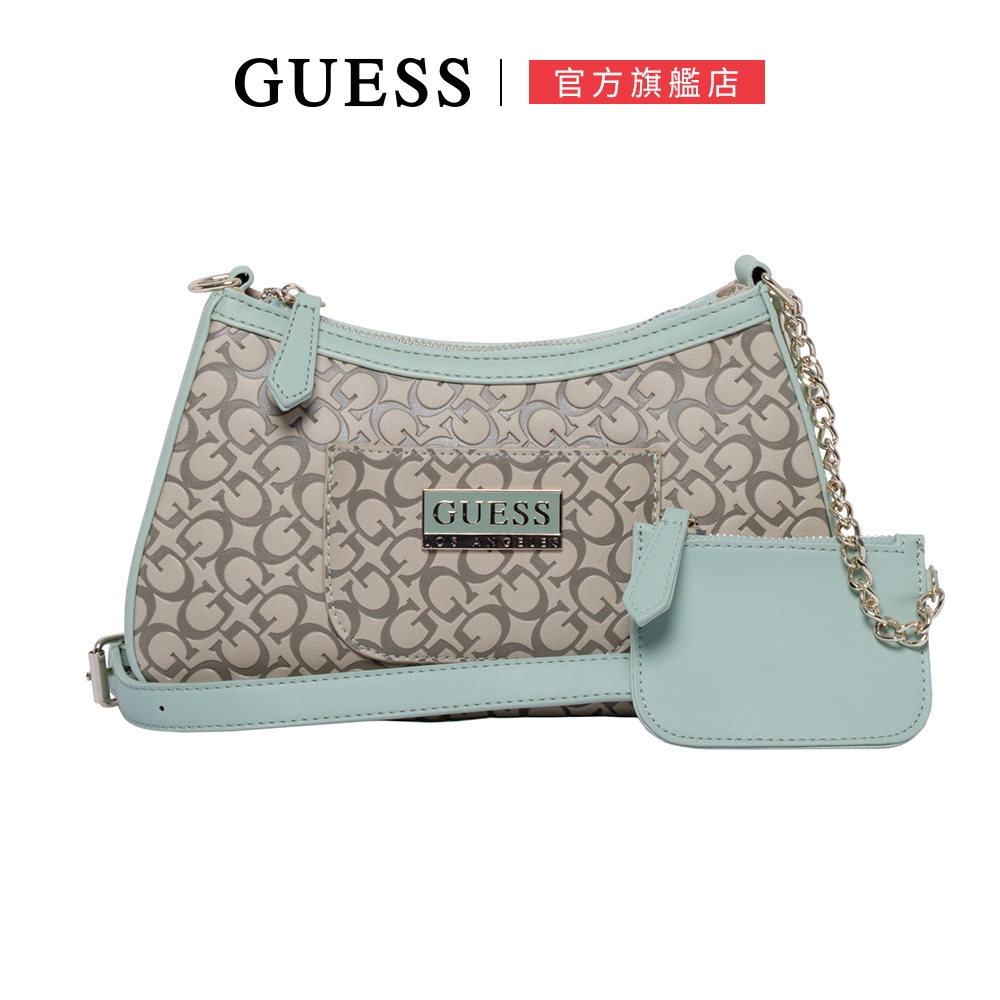 GUESS-經典壓紋LOGO肩背包-藍綠