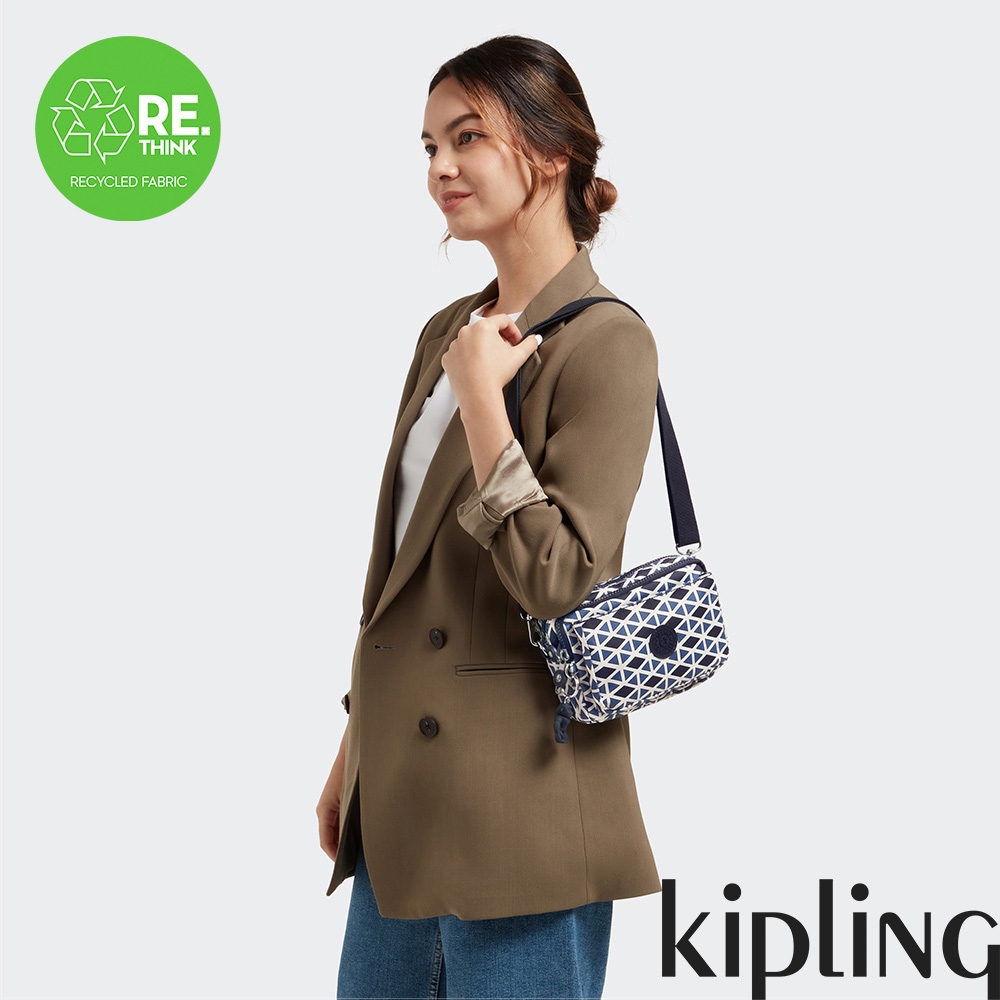 Kipling 灰藍白菱格紋多層兩用隨身斜背包-ABANU MULTI