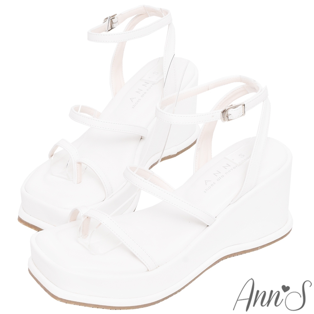 Ann’S美圖厚底系列-夾腳三條細帶後跟交叉簍空方頭涼鞋-7.5cm-白 product image 1