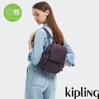 『猴子包』Kipling 暗紫色掀蓋拉鍊後背包-CITY ZIP MINI