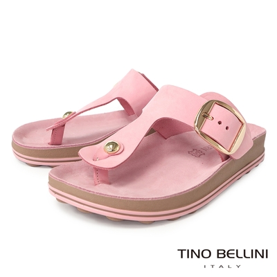 Tino Bellini 歐洲進口牛皮T字造型釦帶夾腳涼拖鞋-粉