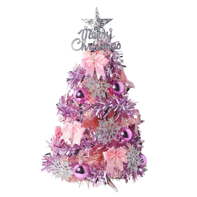 摩達客耶誕-2尺/2呎(60cm)特仕幸福型裝飾粉紅色聖誕樹 (浪漫粉紫銀雪花系全套飾品)超值組不含燈/本島免運費