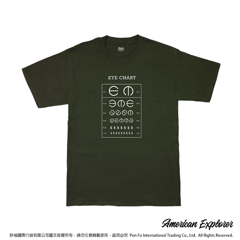 American Explorer 美國探險家 印花T恤(客製商品無法退換) 圓領 美國棉 圖案 T-Shirt 獨家設計款 棉質 短袖 (視力檢查)