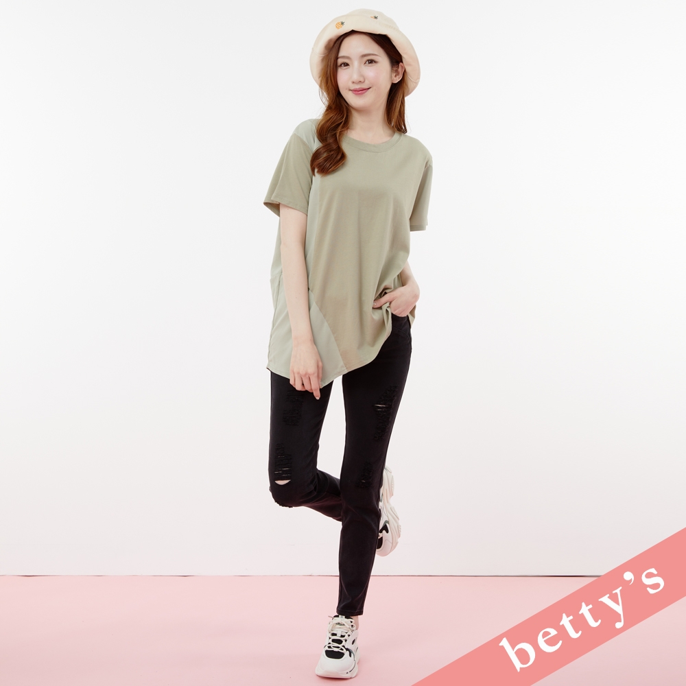 betty’s貝蒂思　腰鬆緊刷破修身牛仔褲(黑色)