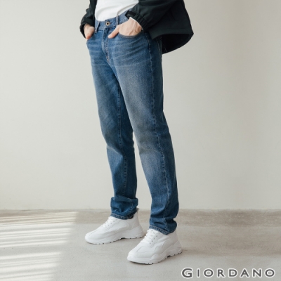 GIORDANO 男裝Old School刷色直筒牛仔褲 - 72 中藍