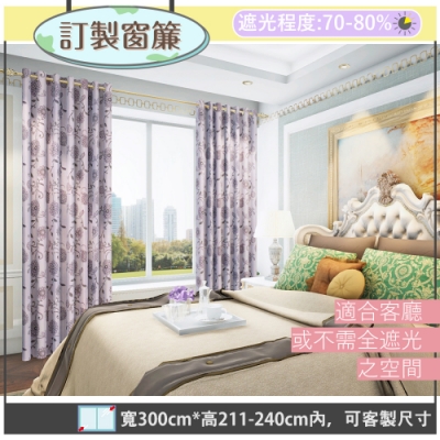 【宜欣居傢飾】春暖花開-雙面緹花遮光訂製窗簾(紫)W300*H211-240cm以內*2片/台灣製