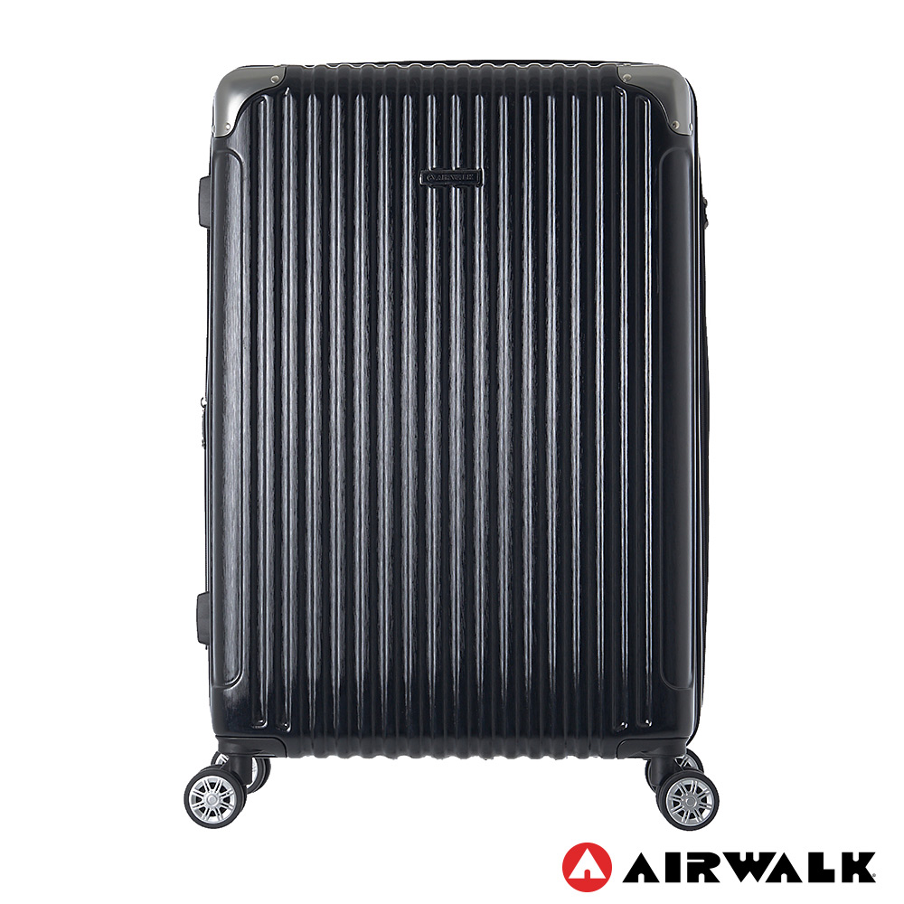 AIRWALK- 都市行旅28吋特光立體拉絲金屬護角輕質拉鍊行李箱 - 極光黑