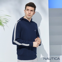 Nautica 男裝 簡約長袖連帽針織衣-海軍藍