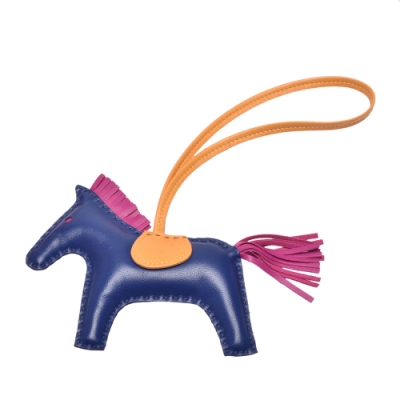 HERMES RODEO GM 馬兒造型拼色小羊皮鑰匙圈/吊飾(大-藏藍X紫色)
