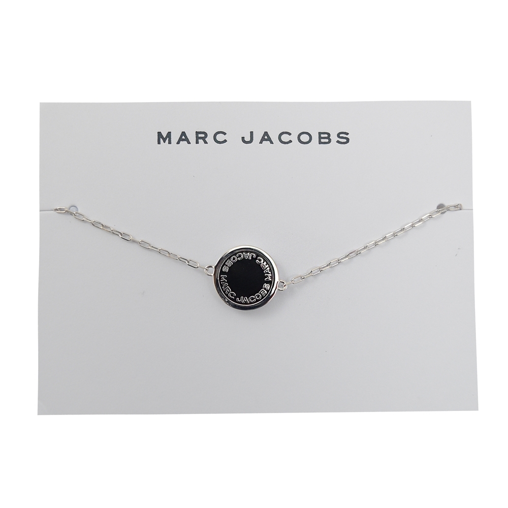 MARC JACOBS Logo圓牌細鍊手鍊(銀/黑)