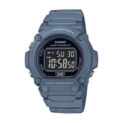 CASIO 卡西歐 實用滿分經典黑色反轉錶面數位腕錶-海軍藍(W-219HC-2A)