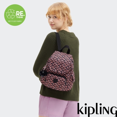 『猴子包』Kipling 花束印花拉鍊掀蓋後背包-CITY PACK MINI