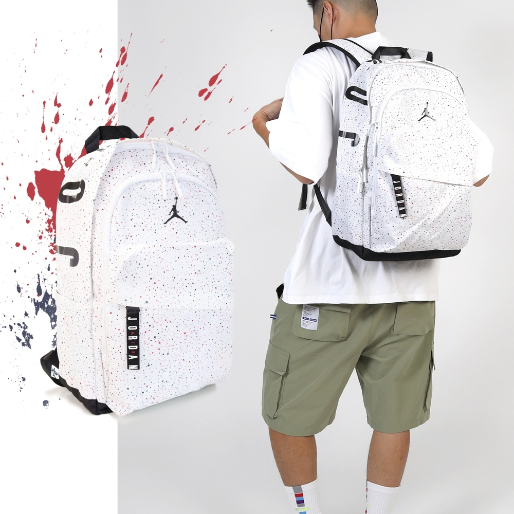 Nike 包包 Jordan 男女款 白 潑墨 後背包 大容量 雙肩包 書包 多夾層 筆電包 JD2133032GS-008