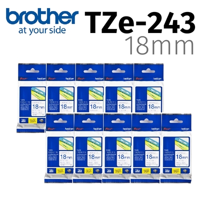 【10入組】brother 原廠護貝標籤帶 TZe-243 (白底藍字 18mm)