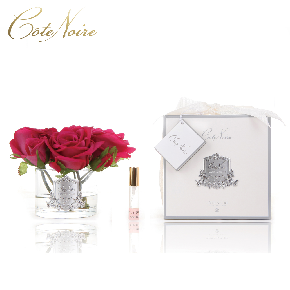 法國 CoteNoire 蔻特蘭 五朵紅玫瑰香氛花透明瓶