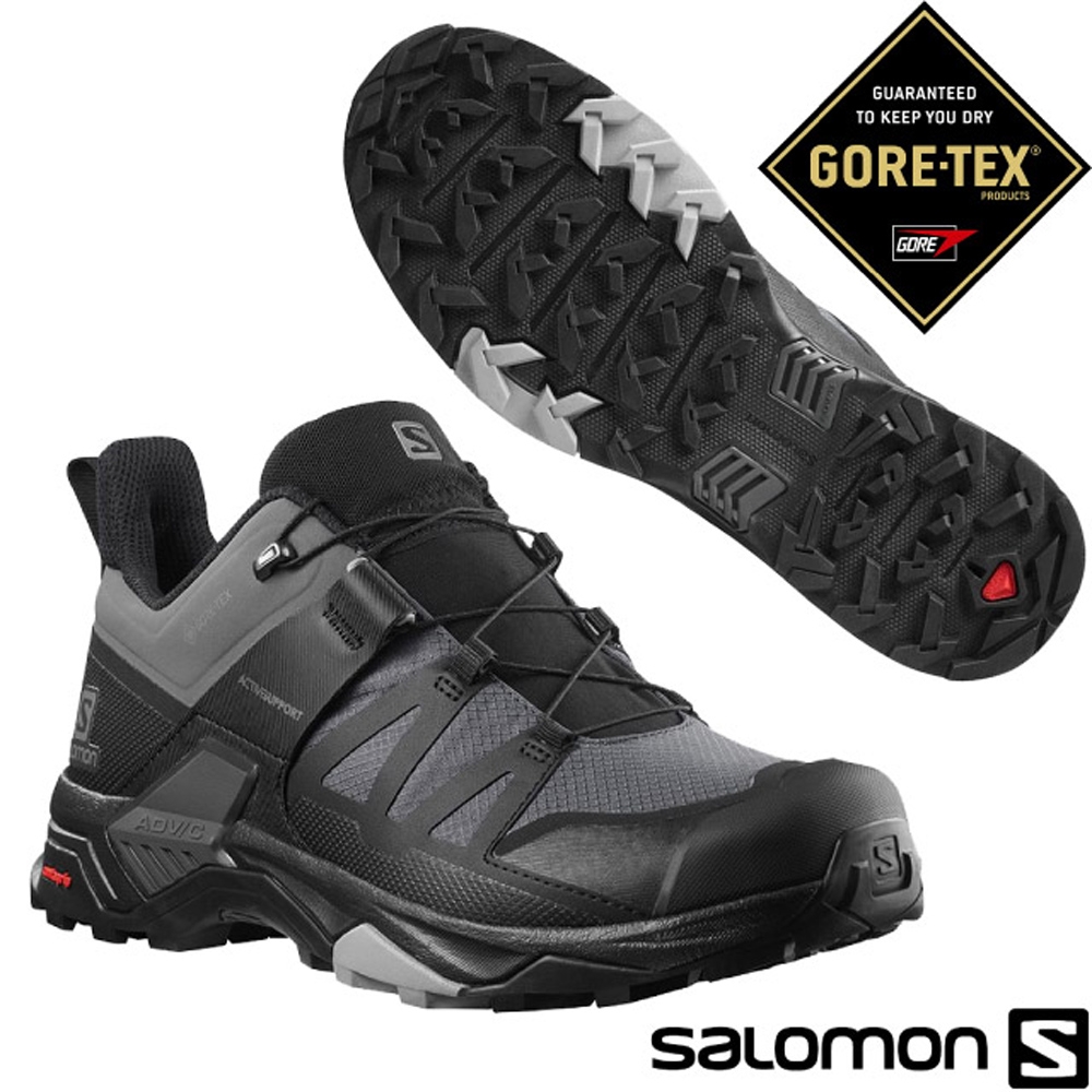 索羅門 SALOMON 男 X ULTRA 4 GTX 防水透氣耐磨低筒登山鞋(寬楦)_磁灰/黑/石碑灰