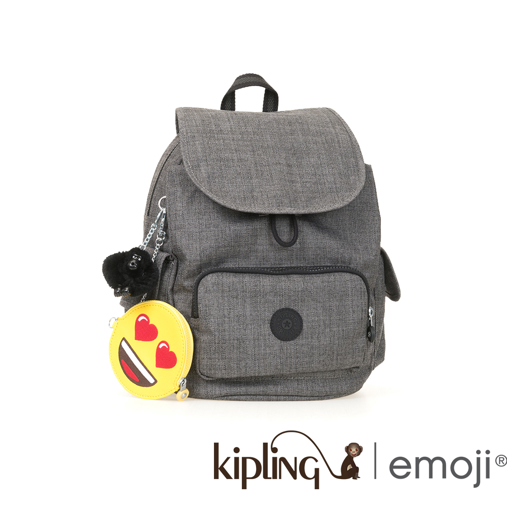 Kipling Emoji系列愛心臉款 淺麻灰拼接後背包-中