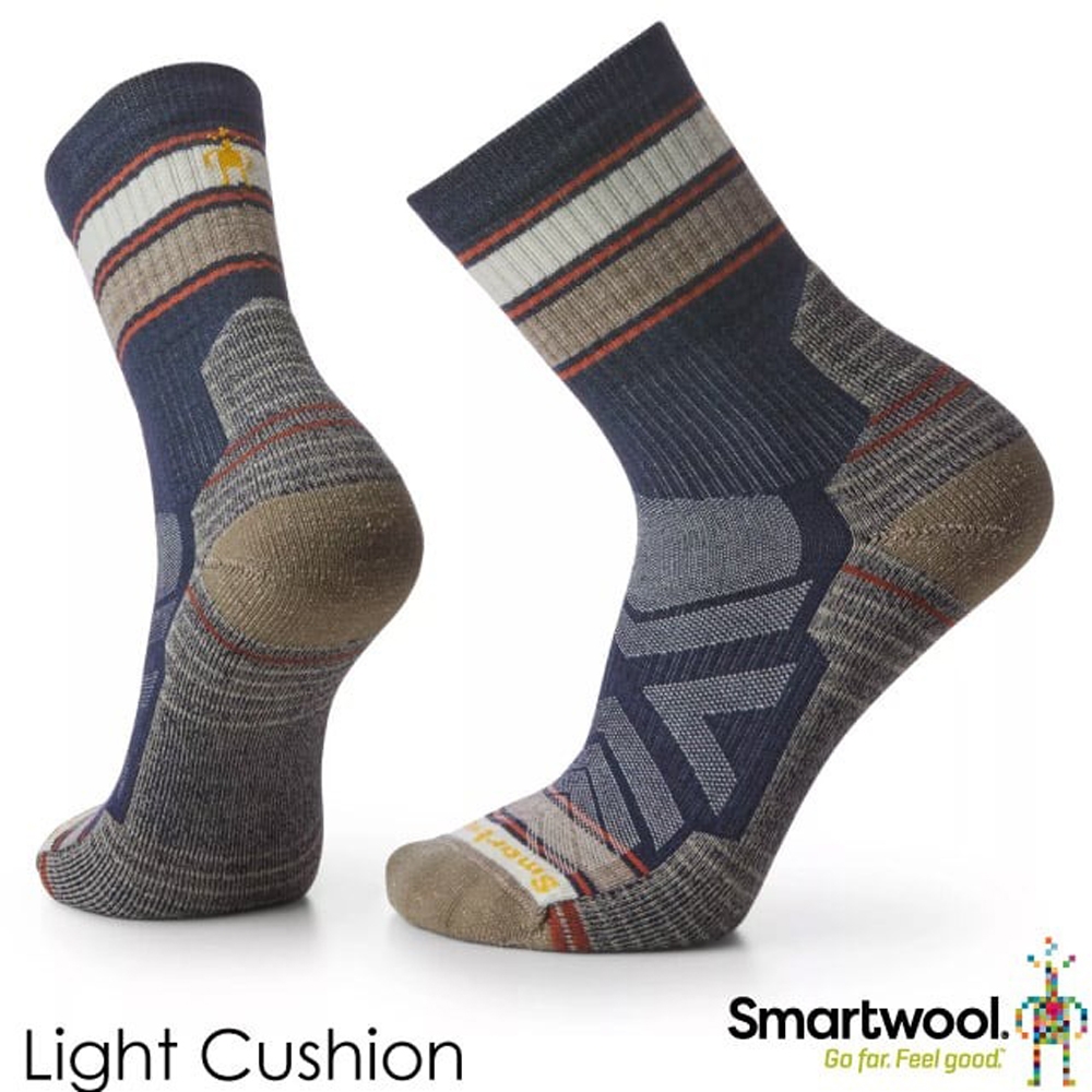 【SmartWool】美麗諾羊毛 Merino Wool 機能戶外全輕量減震條紋中筒襪(2雙入)_SW001609-092 深海軍藍