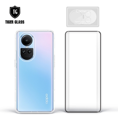 t.g oppo reno 10 5g 手機保護超值3件組(透明空壓殼+3d鋼化膜+鏡頭貼)