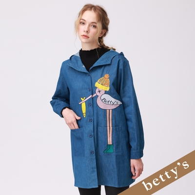 betty’s貝蒂思 寬版刺繡連帽牛仔長外套(藍色)