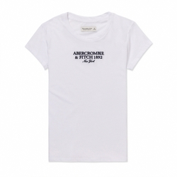 A&F 麋鹿 熱銷舒適刺繡1892文字圖案短袖T恤(女)-白色